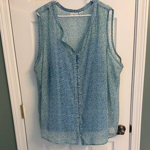 Liz Claiborne Blue-Green Printed Sleeveless Button-Front Blouse